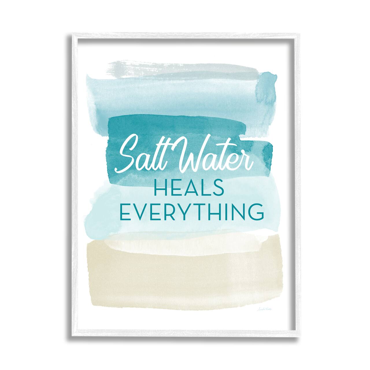 Stupell Industries Salt Water Heals Everything Phrase Soft Beach Ombre in White Frame Wall Art